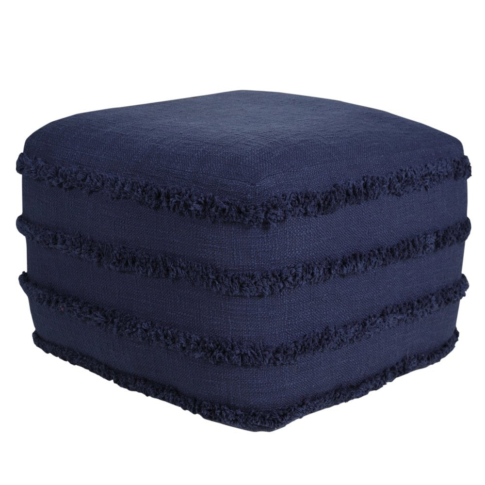 18" Gray Cotton Striped Pouf Ottoman