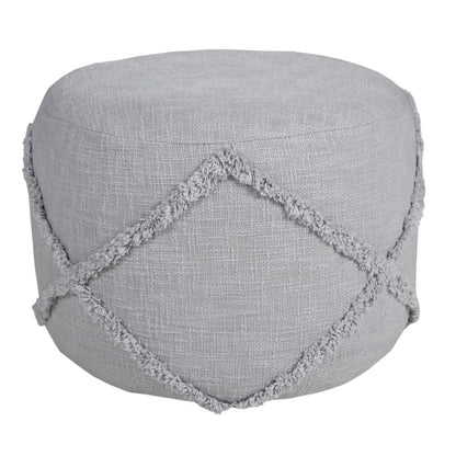 18" Gray Cotton Cylinder Geometric Pouf Ottoman