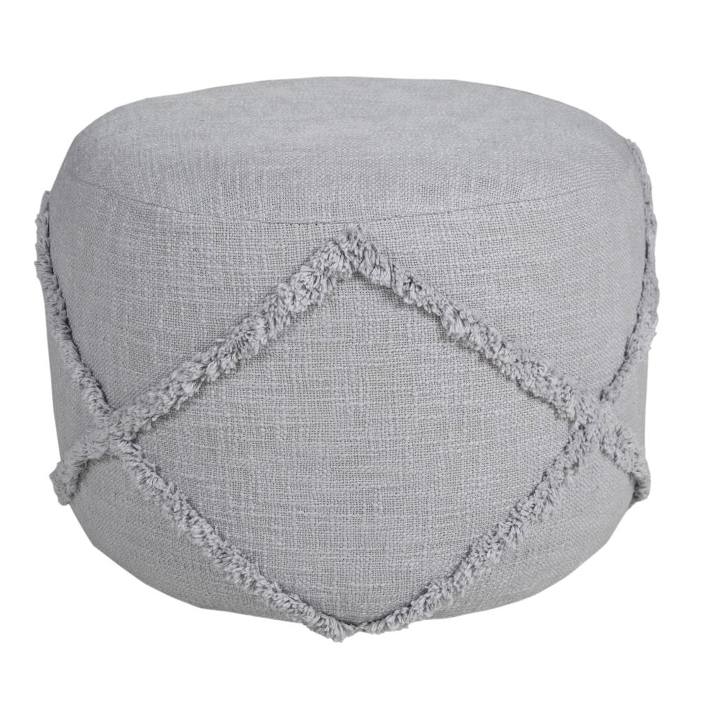 18" Gray Cotton Cylinder Geometric Pouf Ottoman