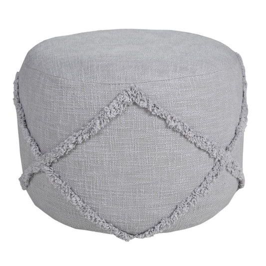 18" Cream Cotton Cylinder Geometric Pouf Ottoman