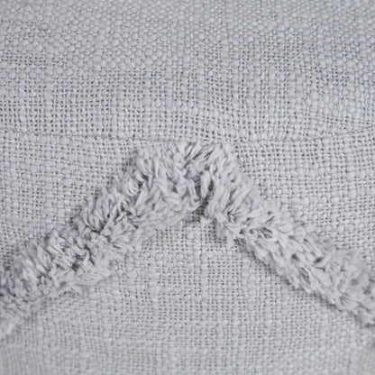 18" Gray Cotton Cylinder Geometric Pouf Ottoman