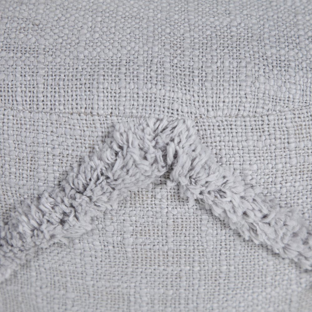 18" Gray Cotton Cylinder Geometric Pouf Ottoman