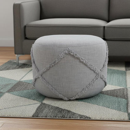18" Gray Cotton Cylinder Geometric Pouf Ottoman