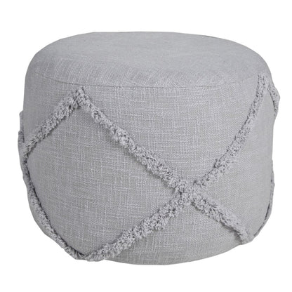 18" Gray Cotton Cylinder Geometric Pouf Ottoman
