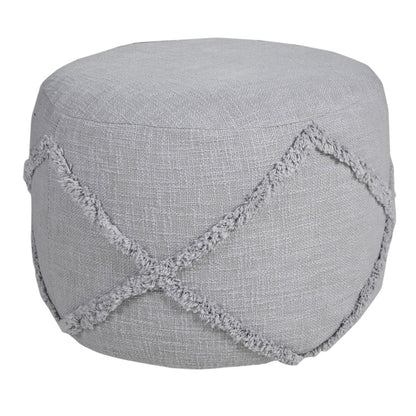 18" Gray Cotton Cylinder Geometric Pouf Ottoman