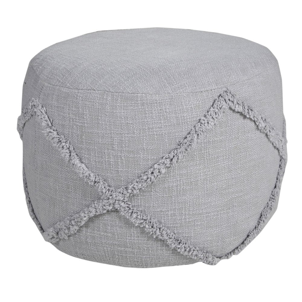 18" Gray Cotton Cylinder Geometric Pouf Ottoman