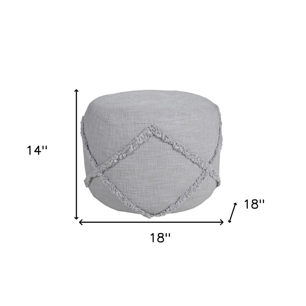 18" Gray Cotton Cylinder Geometric Pouf Ottoman