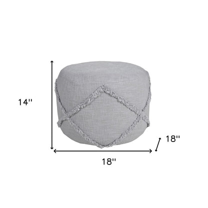 18" Gray Cotton Cylinder Geometric Pouf Ottoman