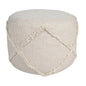 18" Cream Cotton Cylinder Geometric Pouf Ottoman