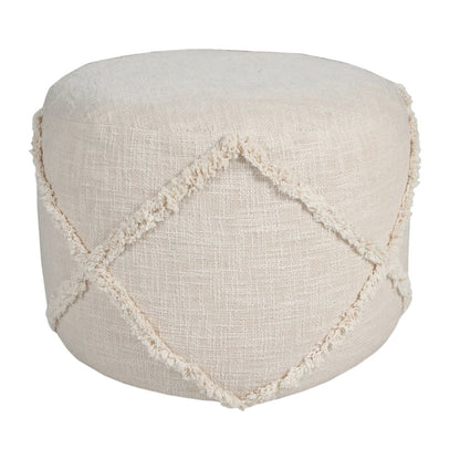 18" Brown Cotton Cylinder Geometric Pouf Ottoman