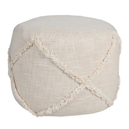 18" Gray Cotton Cylinder Geometric Pouf Ottoman