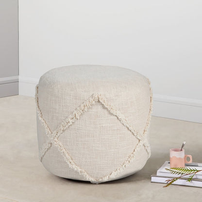 18" Brown Cotton Cylinder Geometric Pouf Ottoman