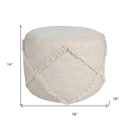 18" Brown Cotton Cylinder Geometric Pouf Ottoman