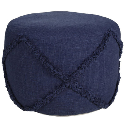 18" Brown Cotton Cylinder Geometric Pouf Ottoman