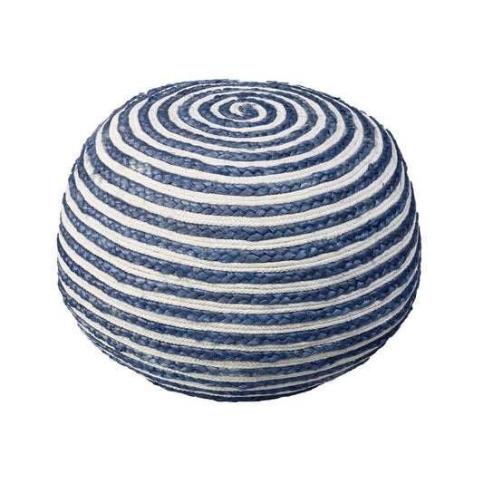 20" Gray Cotton Blend Striped Round Pouf Ottoman