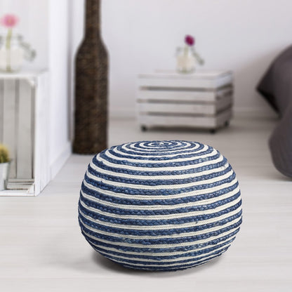 20" Gray Cotton Blend Round Striped Pouf Ottoman