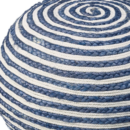 20" Gray Cotton Blend Striped Round Pouf Ottoman