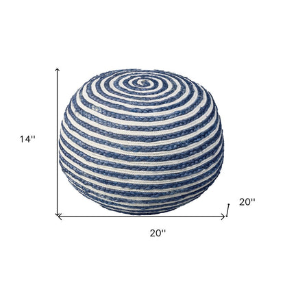 20" Gray Cotton Blend Round Striped Pouf Ottoman