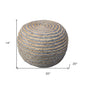 20" Gray Cotton Blend Striped Round Pouf Ottoman