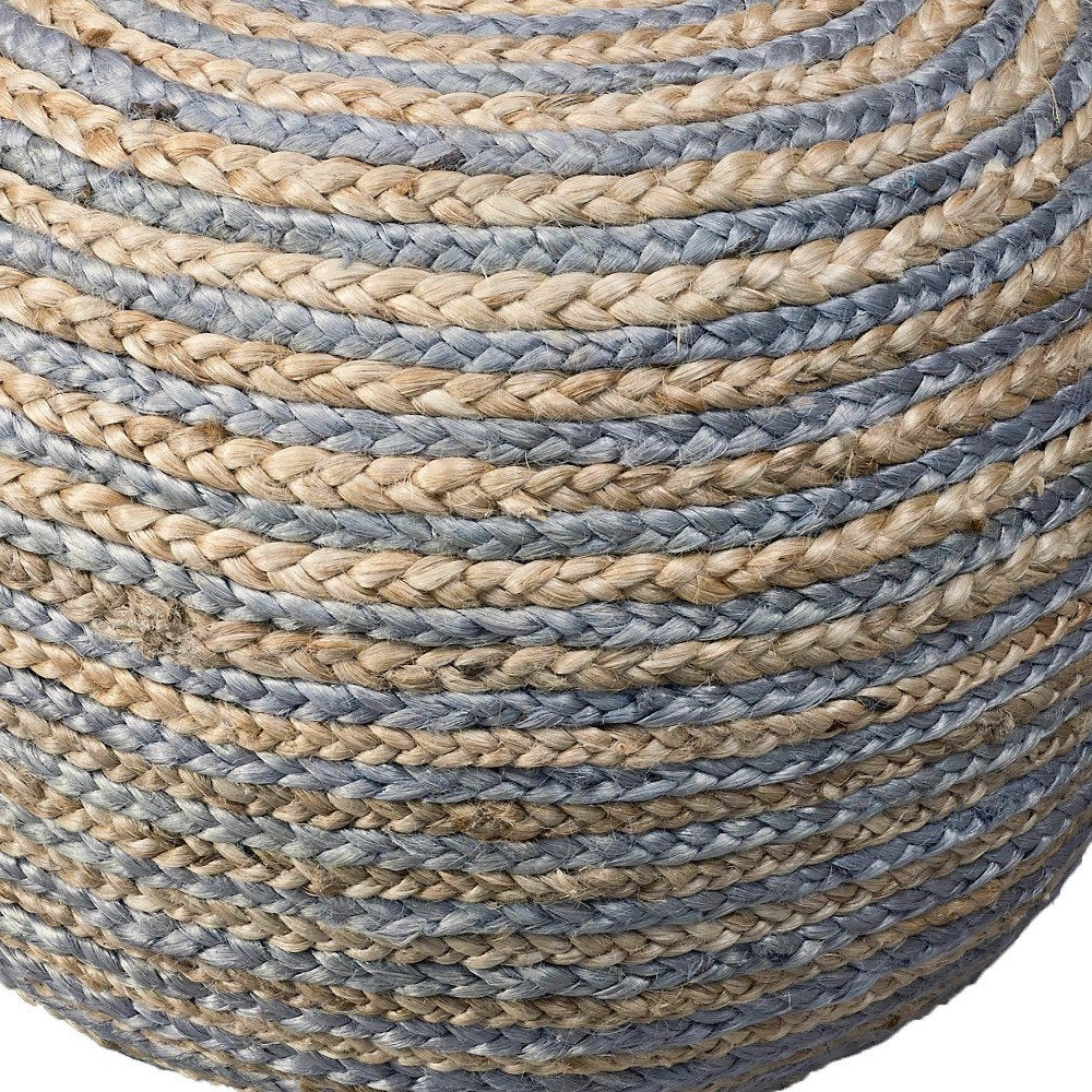 20" Blue Cotton Blend Round Striped Pouf Ottoman