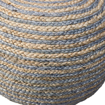 20" Gray Cotton Blend Round Striped Pouf Ottoman