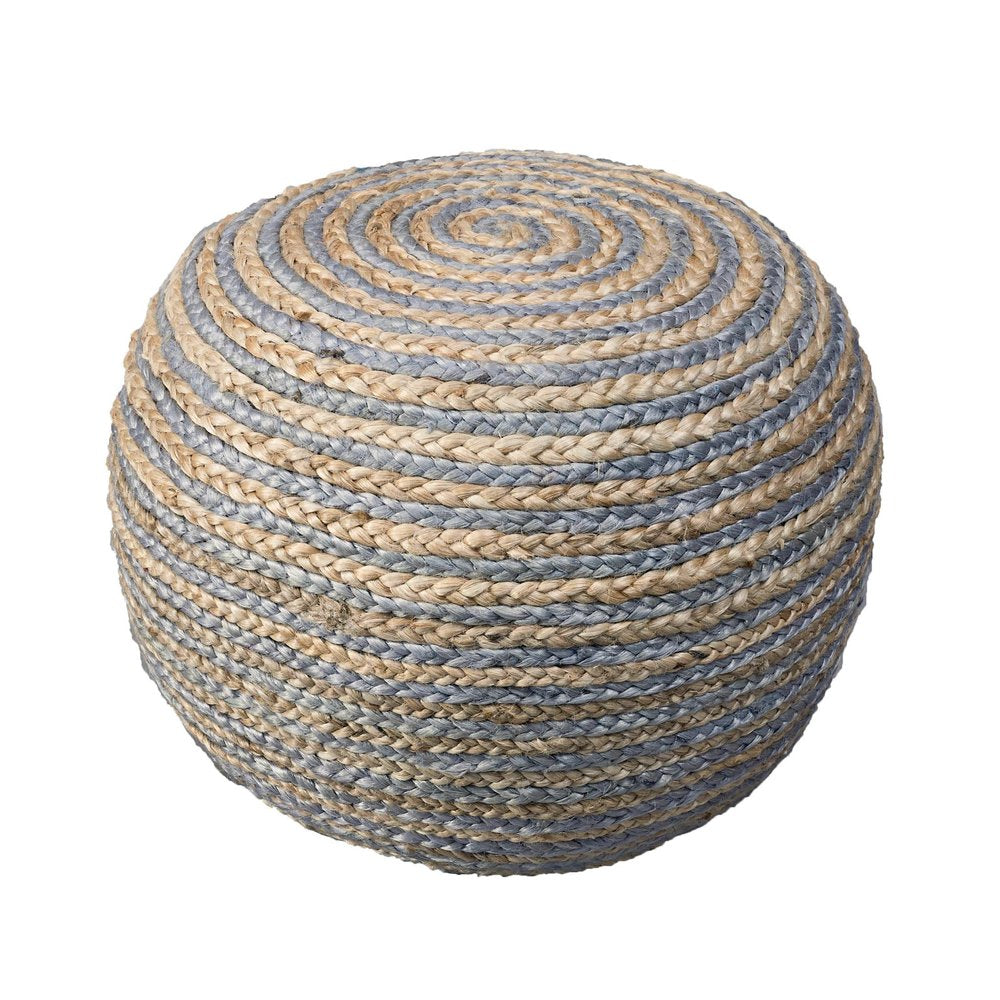20" Blue Cotton Blend Round Striped Pouf Ottoman