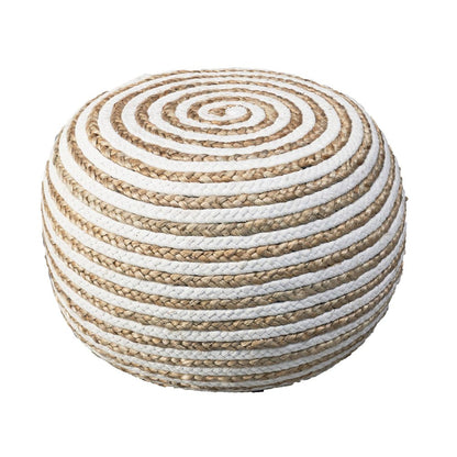 20" Blue Cotton Blend Round Striped Pouf Ottoman