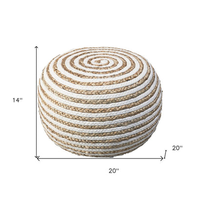 20" Gray Cotton Blend Striped Round Pouf Ottoman