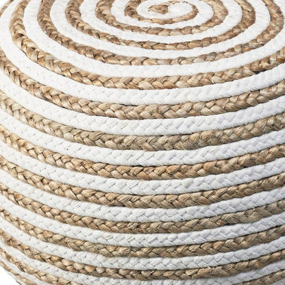 20" Gray Cotton Blend Striped Round Pouf Ottoman