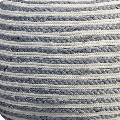 20" Gray Cotton Blend Round Striped Pouf Ottoman