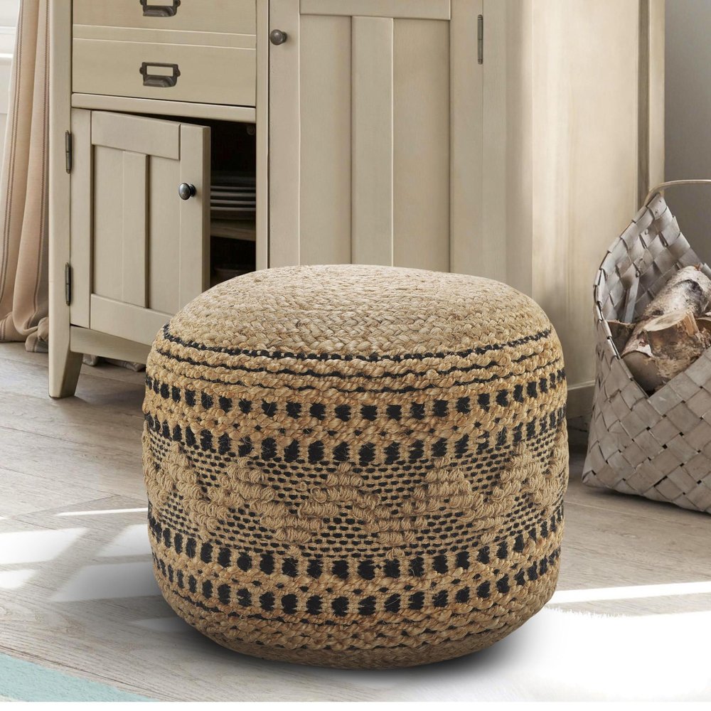 18" Tan Geometric Pouf Ottoman