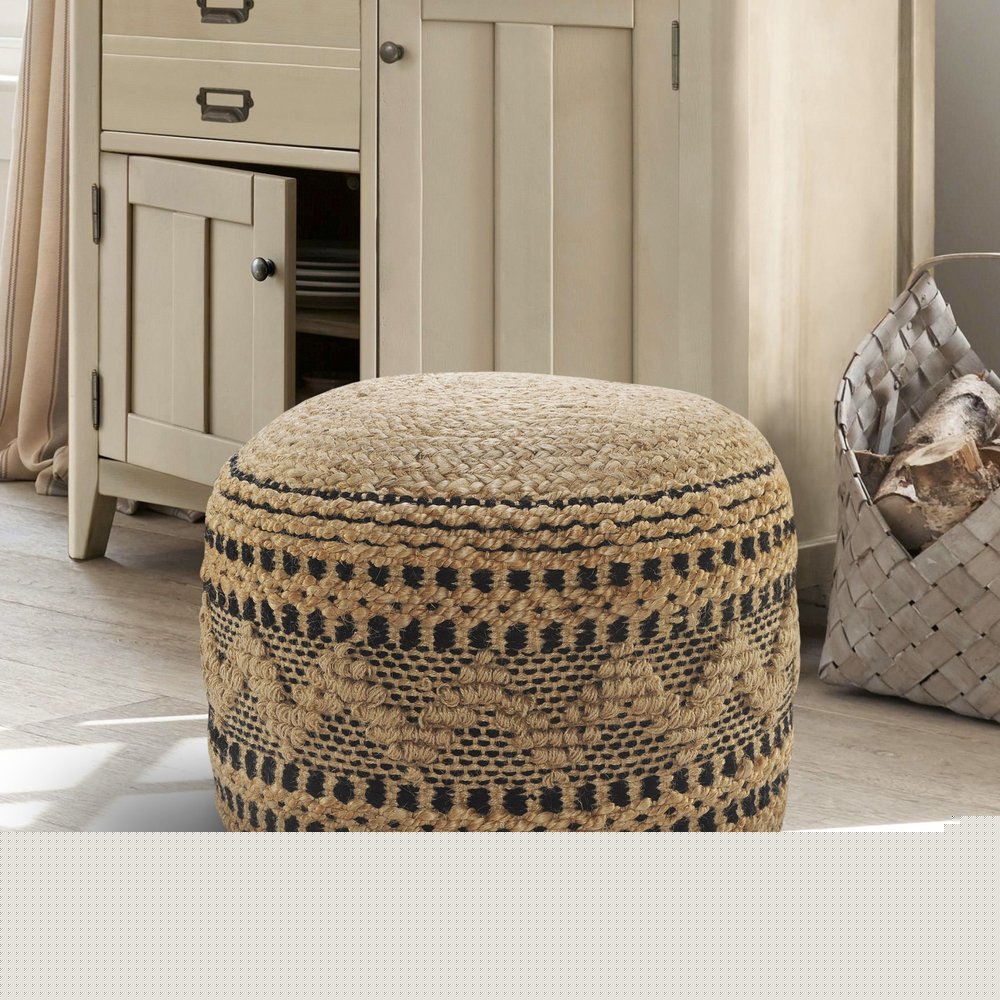 18" Tan Geometric Pouf Ottoman