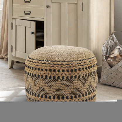 18" Tan Geometric Pouf Ottoman