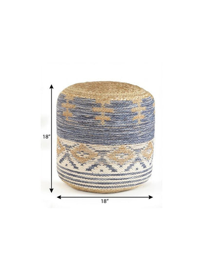 18" Blue Cylinder Geometric Pouf Ottoman
