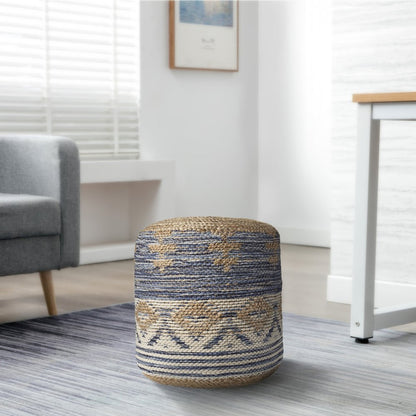 18" Blue Cylinder Geometric Pouf Ottoman