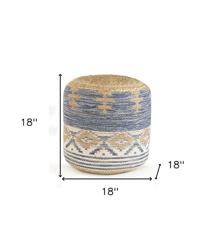 18" Blue Cylinder Geometric Pouf Ottoman