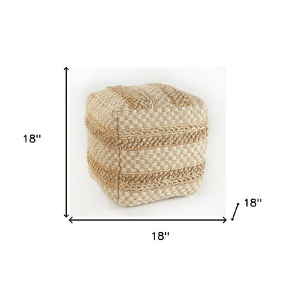18" Tan Striped Pouf Ottoman