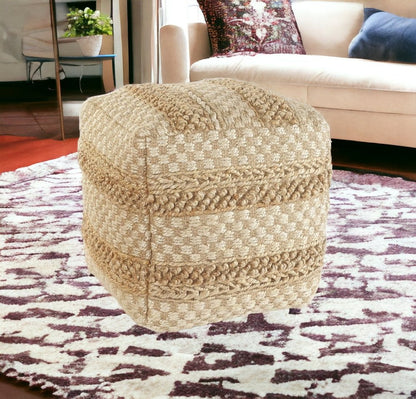 18" Tan Striped Pouf Ottoman