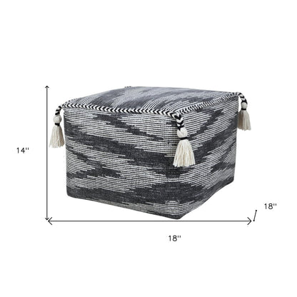 18" Gray Cotton Striped Pouf Ottoman