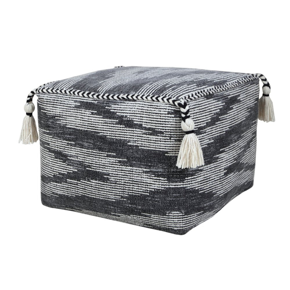 18" Gray Cotton Striped Pouf Ottoman