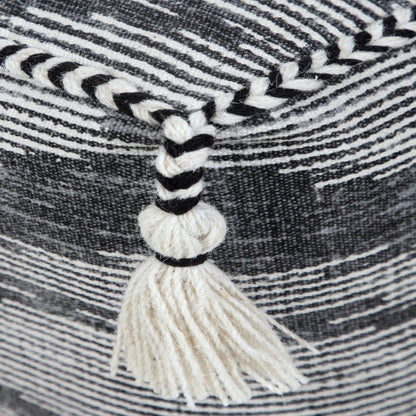 18" Gray Cotton Striped Pouf Ottoman