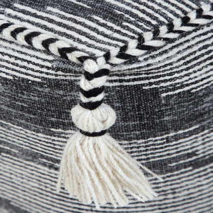 18" Gray Cotton Striped Pouf Ottoman