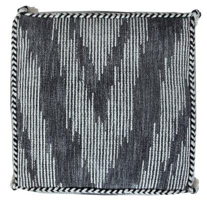 18" Gray Cotton Striped Pouf Ottoman