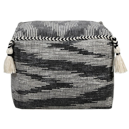 18" Gray Cotton Striped Pouf Ottoman