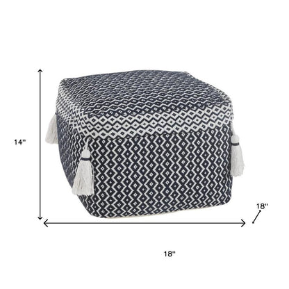 18" Blue Cotton Geometric Pouf Ottoman