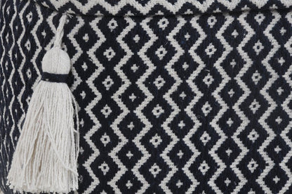 18" Blue Cotton Geometric Pouf Ottoman