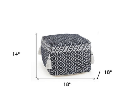 18" Blue Cotton Geometric Pouf Ottoman