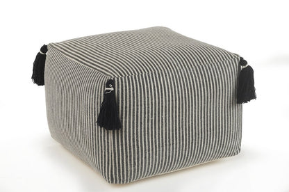 18" Gray Cotton Striped Pouf Ottoman