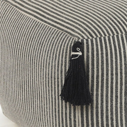 18" Gray Cotton Striped Pouf Ottoman