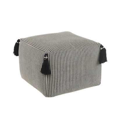 18" Gray Cotton Striped Pouf Ottoman